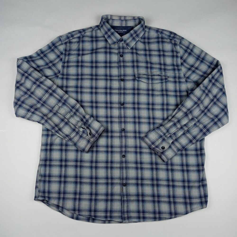 CALVIN KLEIN JEANS Long Sleeve Button Up Flannel Shirt Plaid Men's Size Large